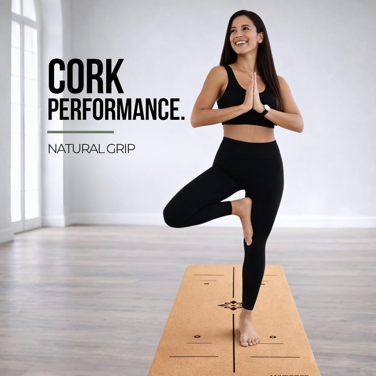 Cork Yoga Mat – Ultra Lightweight 2.2 lbs – Sweat Activated Non-Slip Grip for Hot Yoga & Gym – Easy Carry to Studio – 6MM Thick – Strap Included