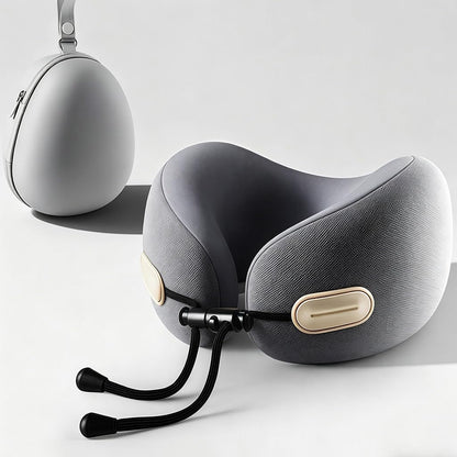 Travel Neck Pillow with Storage Case, 100% Pure Memory Foam, Airplane Head Support for Flight Sleeping, Portable, Gray