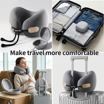 Travel Neck Pillow with Storage Case, 100% Pure Memory Foam, Airplane Head Support for Flight Sleeping, Portable, Gray