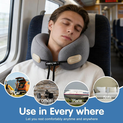 Travel Neck Pillow with Storage Case, 100% Pure Memory Foam, Airplane Head Support for Flight Sleeping, Portable, Gray
