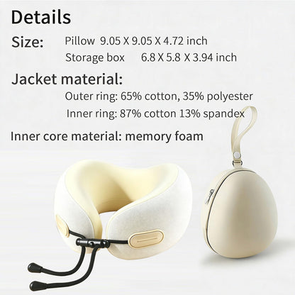 Travel Neck Pillow with Storage Case, 100% Pure Memory Foam, Airplane Head Support for Flight Sleeping, Portable, Gray