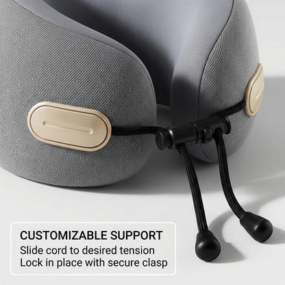 Travel Neck Pillow with Storage Case, 100% Pure Memory Foam, Airplane Head Support for Flight Sleeping, Portable, Gray