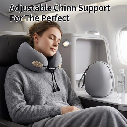Travel Neck Pillow with Storage Case, 100% Pure Memory Foam, Airplane Head Support for Flight Sleeping, Portable, Gray