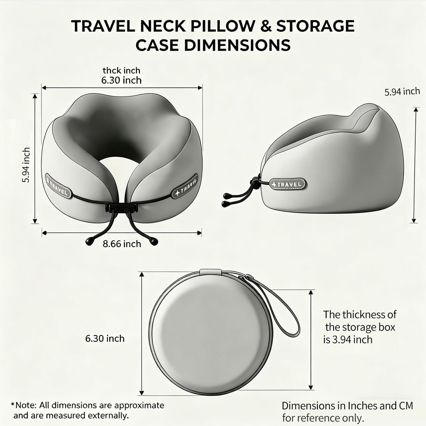 Travel Neck Pillow with Storage Case, 100% Pure Memory Foam, Airplane Head Support for Flight Sleeping, Portable, Gray