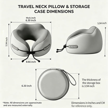 Travel Neck Pillow with Storage Case, 100% Pure Memory Foam, Airplane Head Support for Flight Sleeping, Portable, Gray