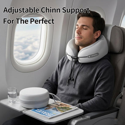 Travel Neck Pillow with Storage Case, 100% Pure Memory Foam, Airplane Head Support for Flight Sleeping, Portable, Gray