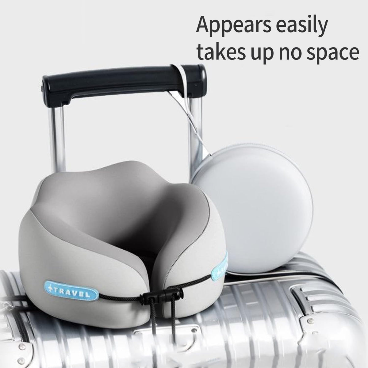 Travel Neck Pillow with Storage Case, 100% Pure Memory Foam, Airplane Head Support for Flight Sleeping, Portable, Gray