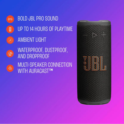 Grip - Compact Bluetooth Speaker with Bold Pro Sound and Ambient Light, up to 14 Hours of Playtime, Water, Dust and Drop-Proof (IP68), & Multi-Speaker Connection with Auracast™ (Pink)