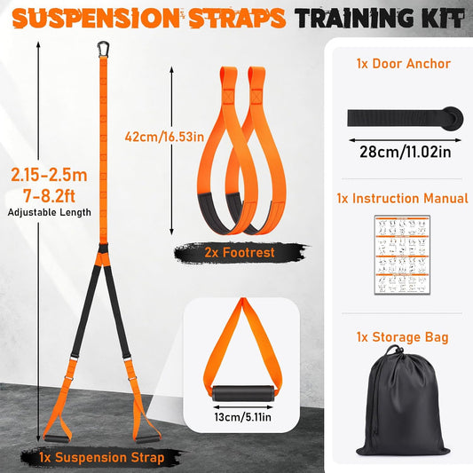 Suspension Strap Training Kit, Full-Body Workout for Home Outdoor | Built-in Door Anchor, Compact Carry Bag, Adjustable Training Straps, Bodyweight Core & Strength Training, for Travel & Home