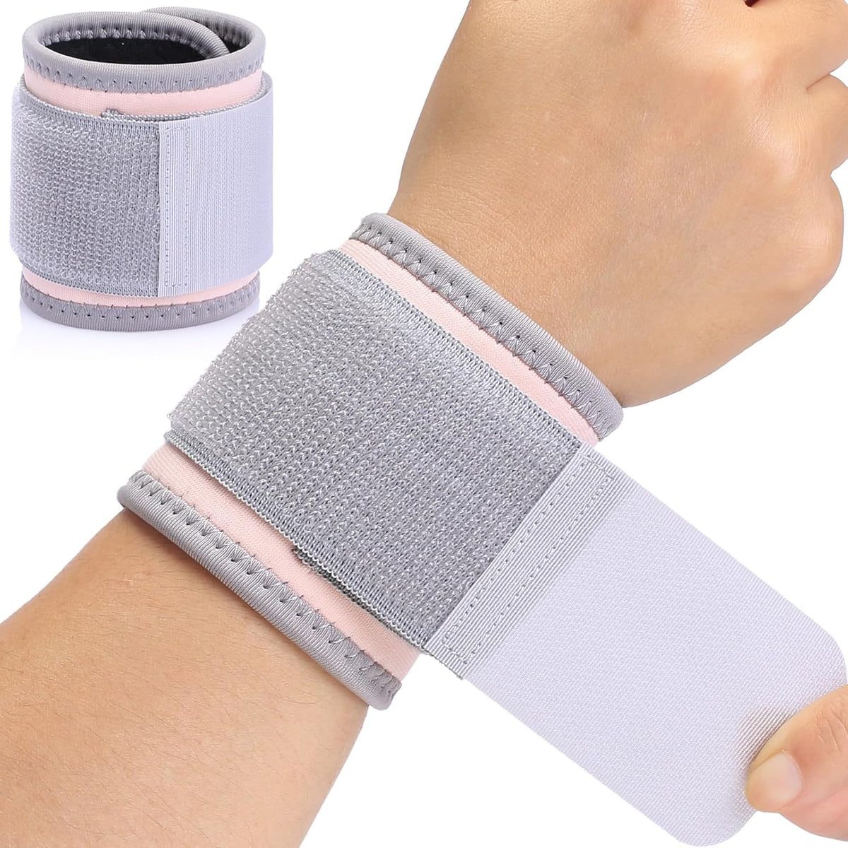 Wrist Brace, 2 Pack Wrist Wraps for Carpal Tunnel & Pain Relief, Adjustable Support for Yoga/Fitness/Sports/Weightlifting, Elastic Gym Wrist Sweatbands, Sakura Pink
