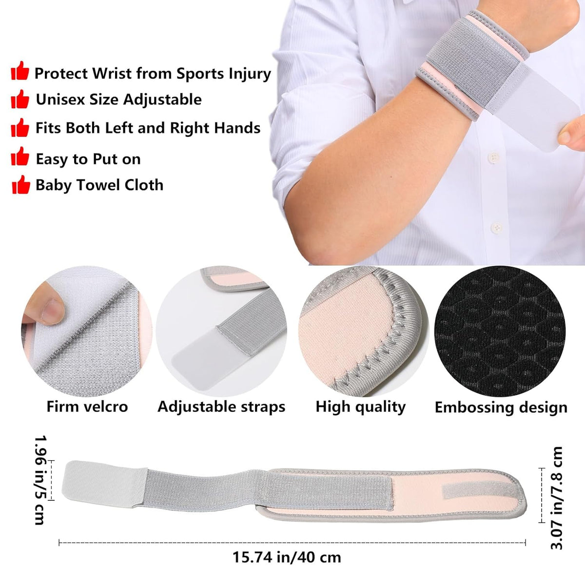 Wrist Brace, 2 Pack Wrist Wraps for Carpal Tunnel & Pain Relief, Adjustable Support for Yoga/Fitness/Sports/Weightlifting, Elastic Gym Wrist Sweatbands, Sakura Pink