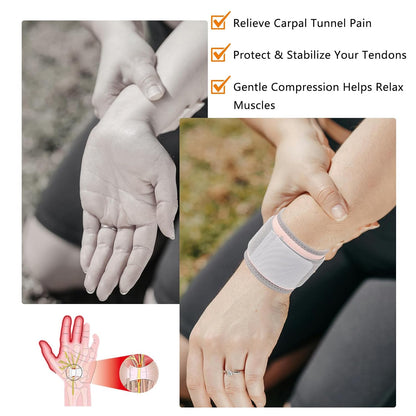 Wrist Brace, 2 Pack Wrist Wraps for Carpal Tunnel & Pain Relief, Adjustable Support for Yoga/Fitness/Sports/Weightlifting, Elastic Gym Wrist Sweatbands, Sakura Pink