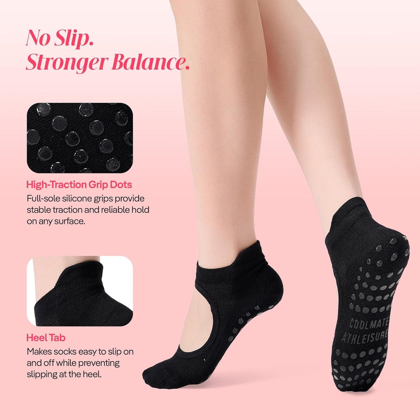 CoolMate Pilates Socks with Grips for Women, Non Slip Yoga Socks - Colors A