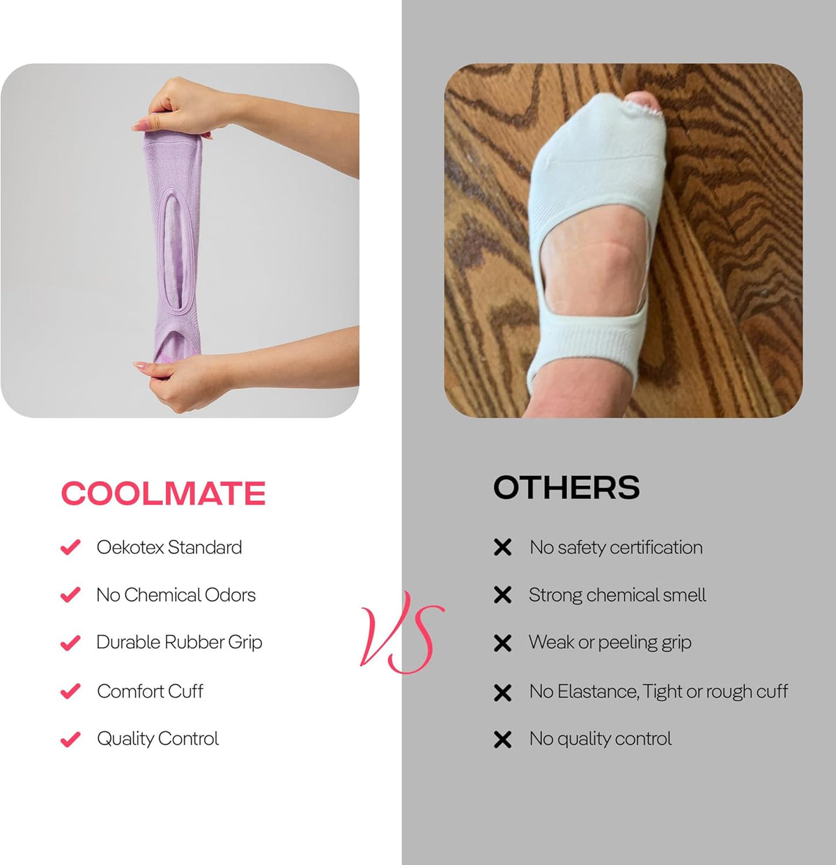 CoolMate Pilates Socks with Grips for Women, Non Slip Yoga Socks - Colors A