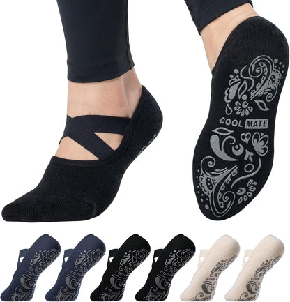 CoolMate Pilates Socks with Grips for Women, Non Slip Yoga Socks - Colors A