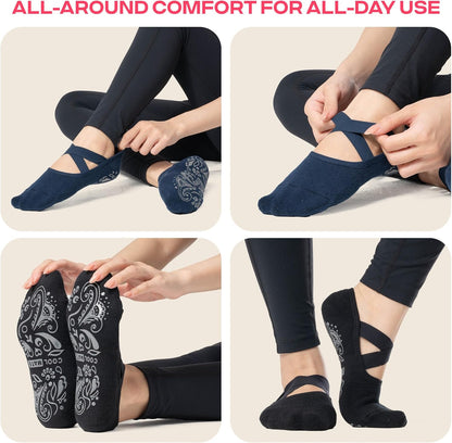 CoolMate Pilates Socks with Grips for Women, Non Slip Yoga Socks - Colors A