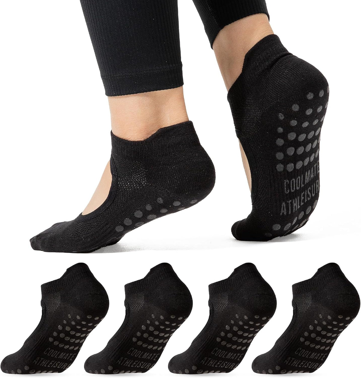CoolMate Pilates Socks with Grips for Women, Non Slip Yoga Socks - Colors A