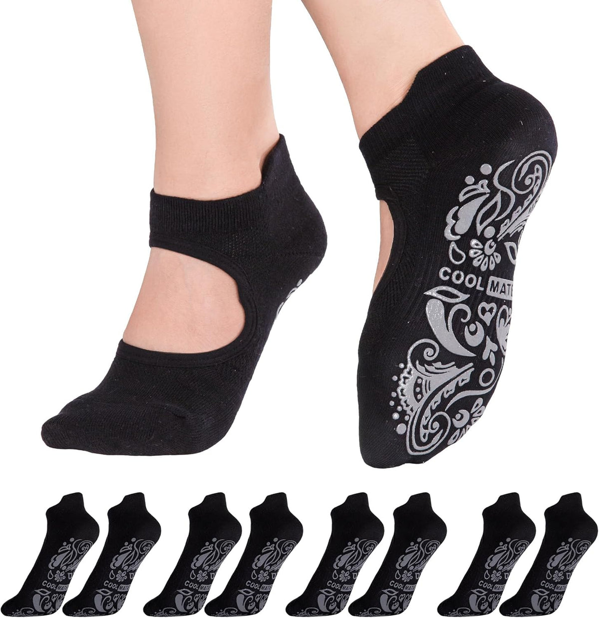 CoolMate Pilates Socks with Grips for Women, Non Slip Yoga Socks - Colors A