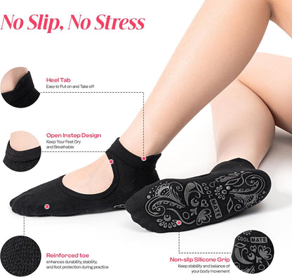 CoolMate Pilates Socks with Grips for Women, Non Slip Yoga Socks - Colors A
