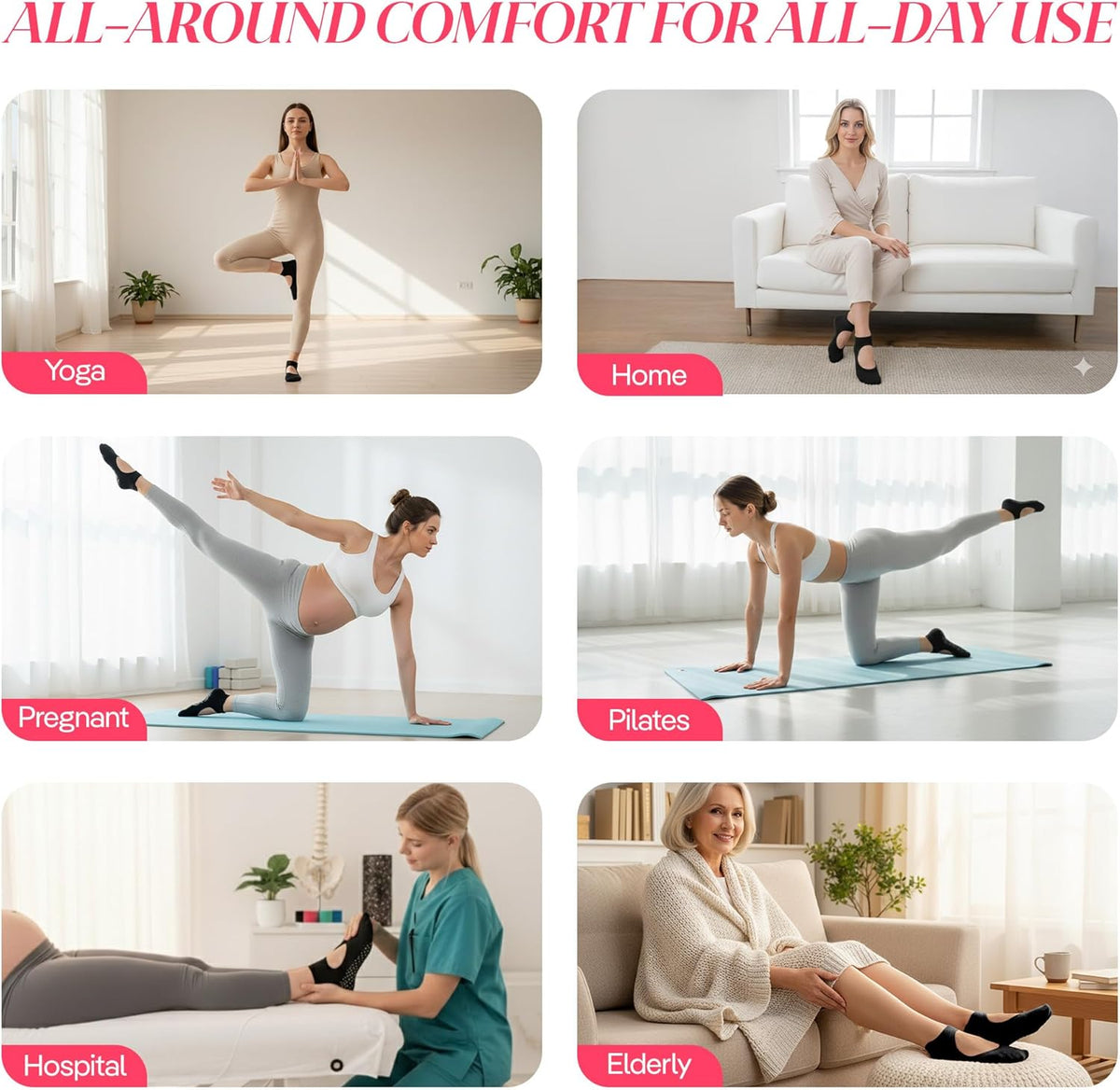 CoolMate Pilates Socks with Grips for Women, Non Slip Yoga Socks - Colors A