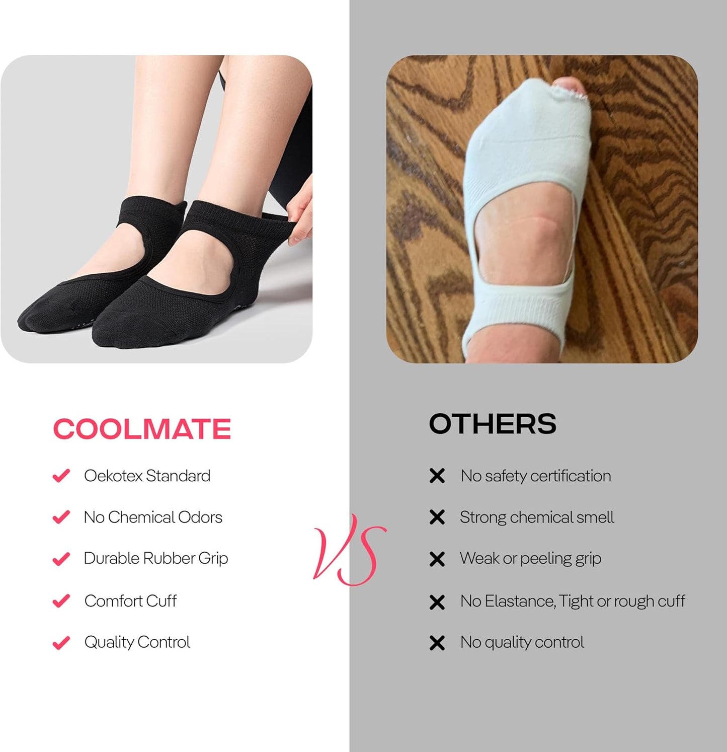 CoolMate Pilates Socks with Grips for Women, Non Slip Yoga Socks - Colors A