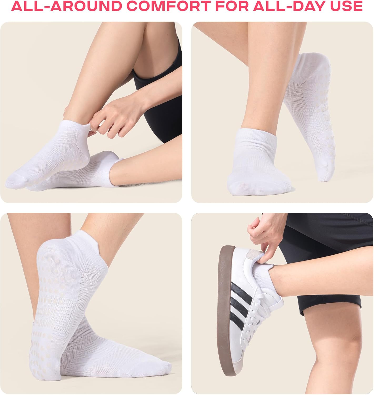 CoolMate Pilates Socks with Grips for Women, Non Slip Yoga Socks - Colors A