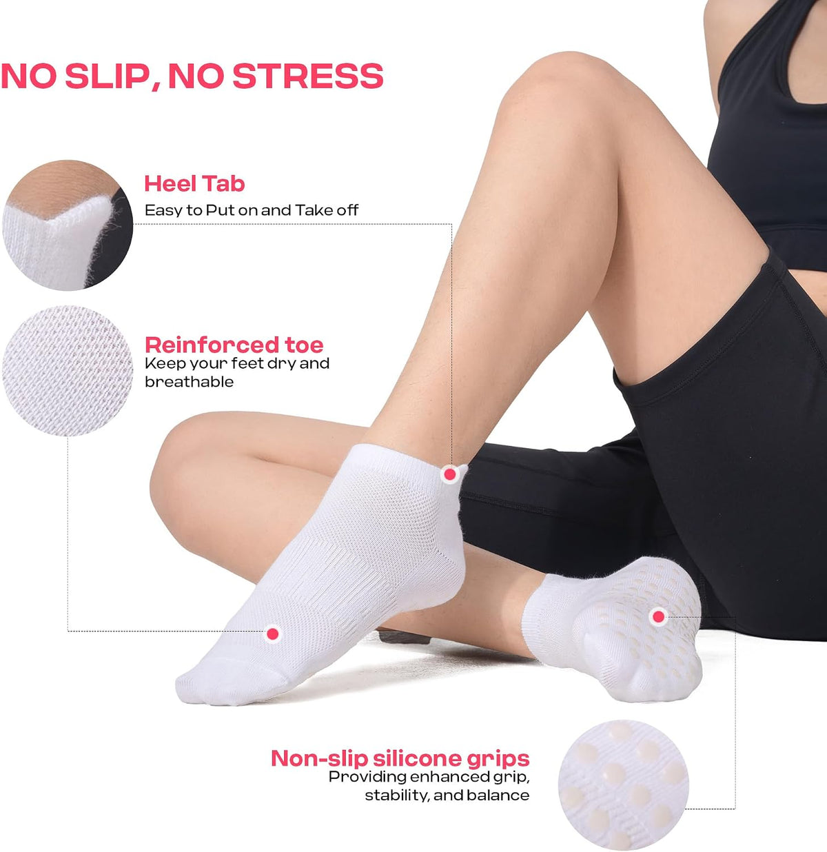 CoolMate Pilates Socks with Grips for Women, Non Slip Yoga Socks - Colors A