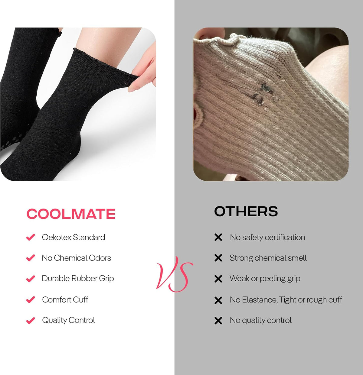 CoolMate Pilates Socks with Grips for Women, Non Slip Yoga Socks - Colors A