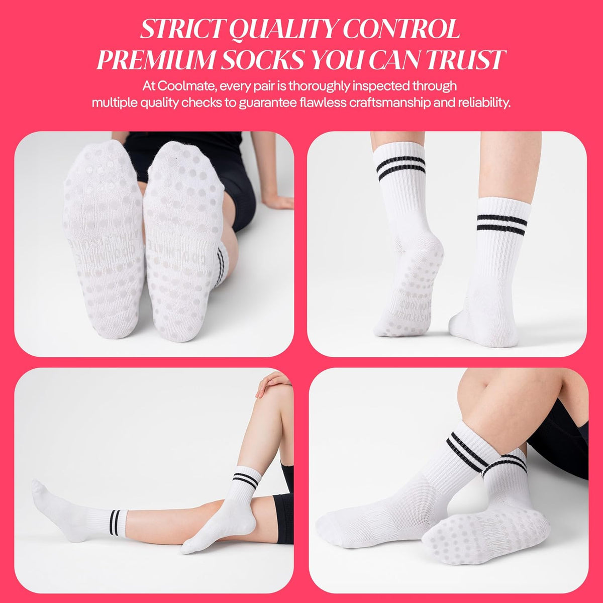 CoolMate Pilates Socks with Grips for Women, Non Slip Yoga Socks - Colors A
