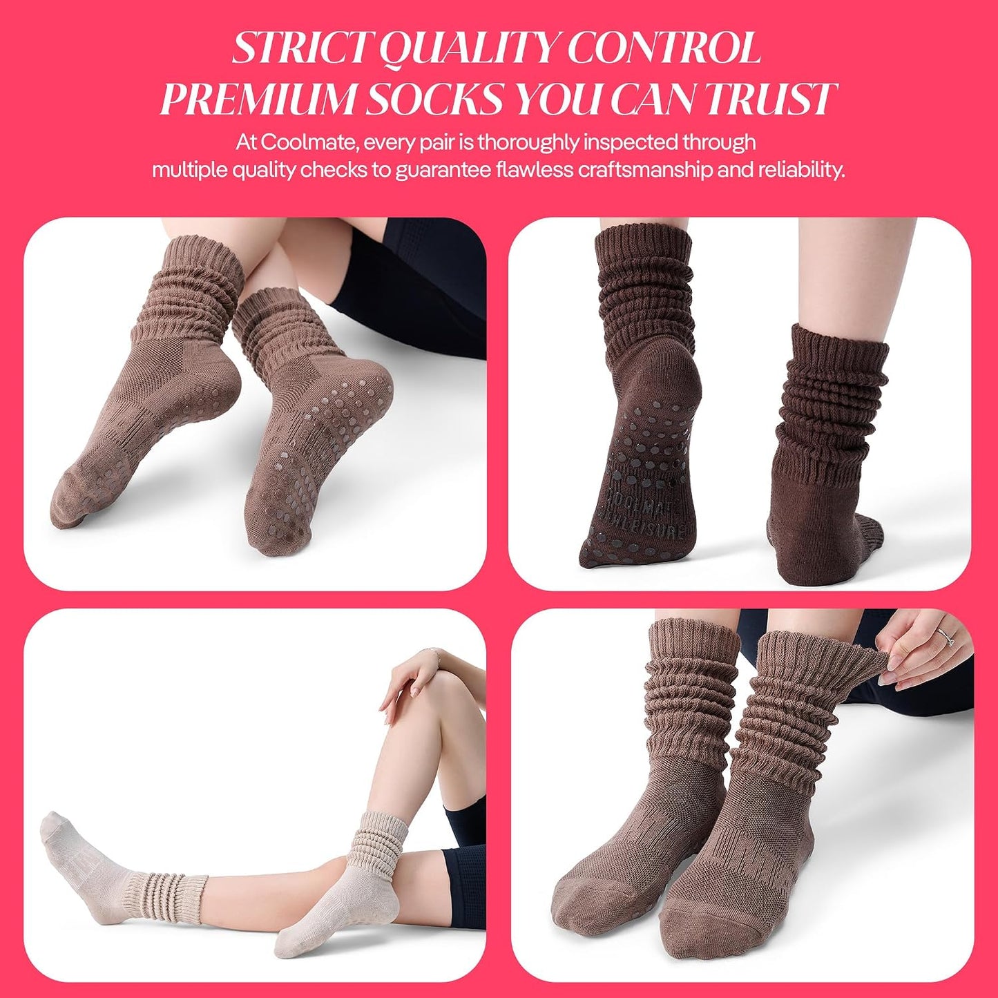 CoolMate Pilates Socks with Grips for Women, Non Slip Yoga Socks - Colors A