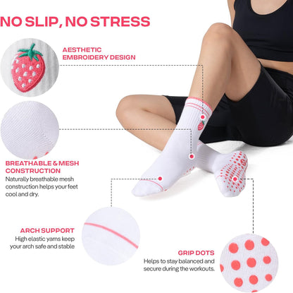 CoolMate Pilates Socks with Grips for Women, Non Slip Yoga Socks - Colors A