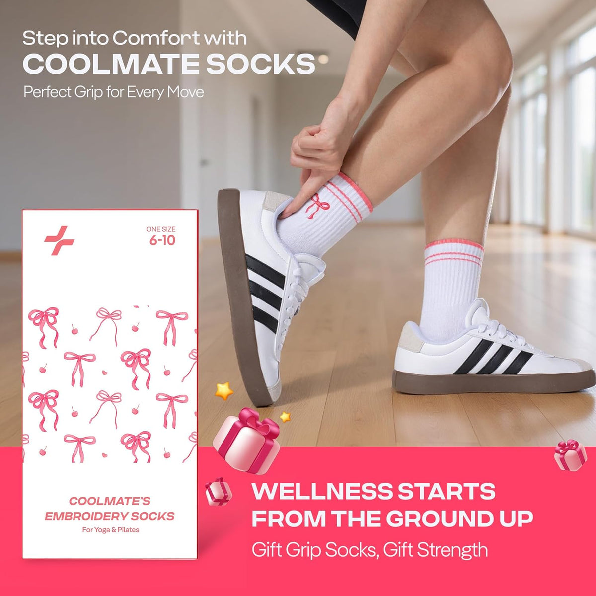 CoolMate Pilates Socks with Grips for Women, Non Slip Yoga Socks - Colors A