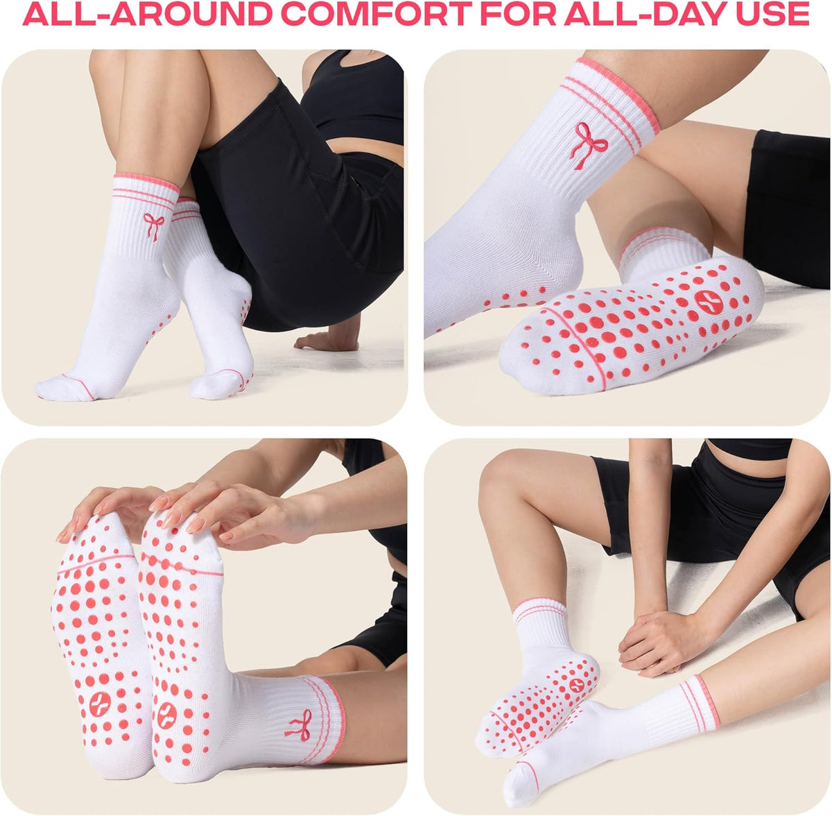 CoolMate Pilates Socks with Grips for Women, Non Slip Yoga Socks - Colors A