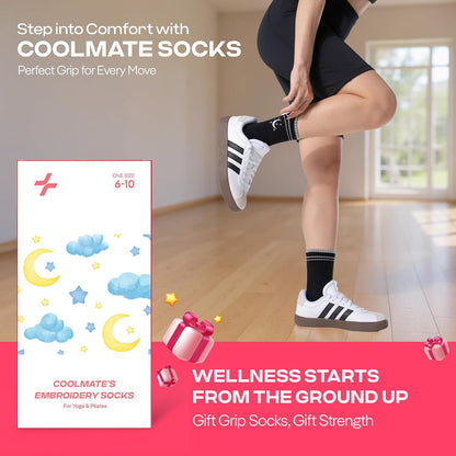 CoolMate Pilates Socks with Grips for Women, Non Slip Yoga Socks - Colors A