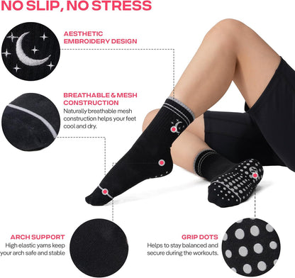 CoolMate Pilates Socks with Grips for Women, Non Slip Yoga Socks - Colors A
