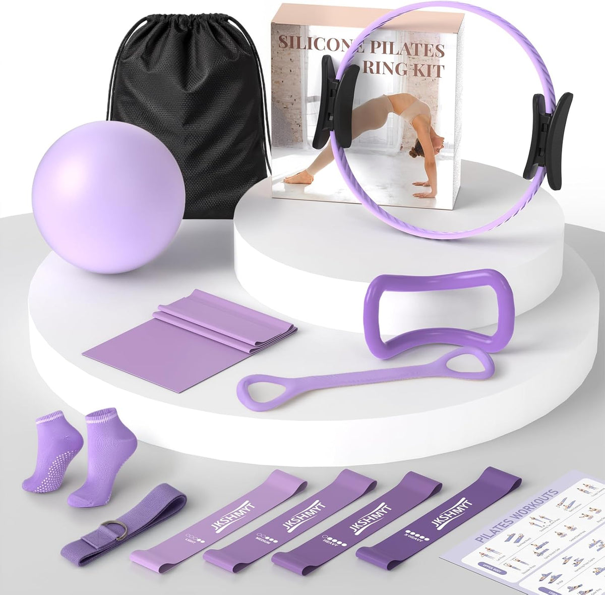Pilates Kit, Pilates Equipment Home Workout Set for Women with 14.5" Pilates Ring & Ball,Resistance Bands,Yoga Strap,Grip Socks,Essentials Fitness Pilates Kit Accessories for Starter,Beginners