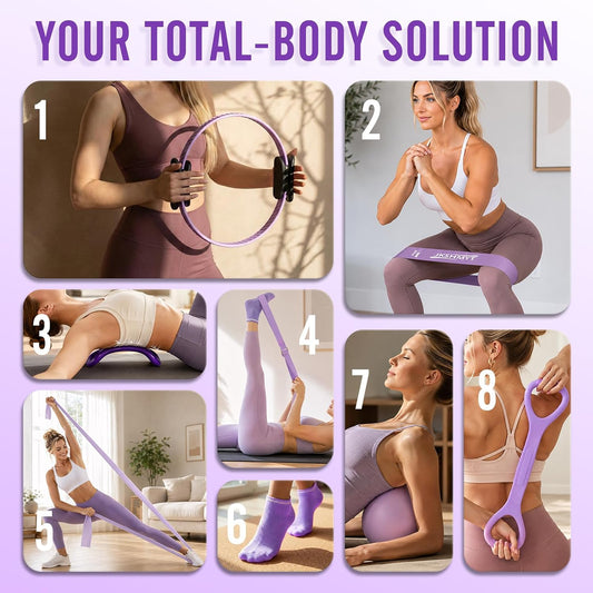 Pilates Kit, Pilates Equipment Home Workout Set for Women with 14.5" Pilates Ring & Ball,Resistance Bands,Yoga Strap,Grip Socks,Essentials Fitness Pilates Kit Accessories for Starter,Beginners