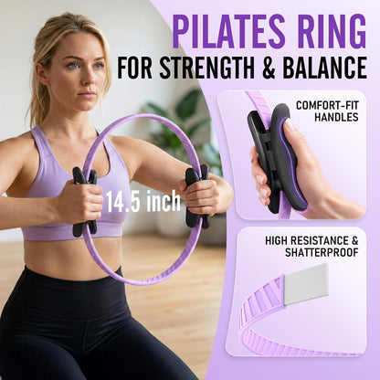 Pilates Kit, Pilates Equipment Home Workout Set for Women with 14.5" Pilates Ring & Ball,Resistance Bands,Yoga Strap,Grip Socks,Essentials Fitness Pilates Kit Accessories for Starter,Beginners