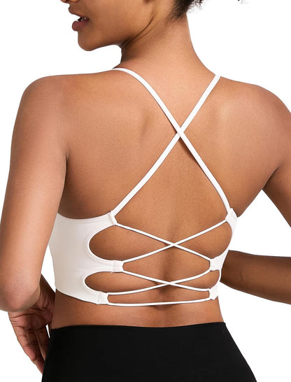 Sports Bras for Women,Sexy Crisscross Back Seamless Supportive Sports Bra Medium Support with Removable Pads