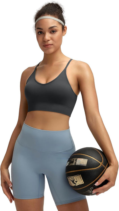 Sports Bras for Women,Sexy Crisscross Back Seamless Supportive Sports Bra Medium Support with Removable Pads