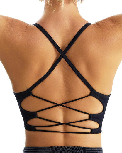 Sports Bras for Women,Sexy Crisscross Back Seamless Supportive Sports Bra Medium Support with Removable Pads