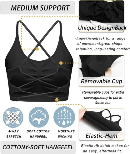 Sports Bras for Women,Sexy Crisscross Back Seamless Supportive Sports Bra Medium Support with Removable Pads