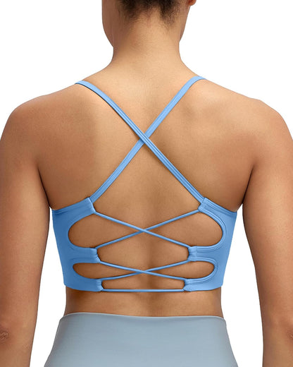 Sports Bras for Women,Sexy Crisscross Back Seamless Supportive Sports Bra Medium Support with Removable Pads