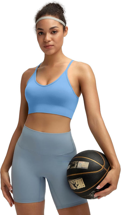 Sports Bras for Women,Sexy Crisscross Back Seamless Supportive Sports Bra Medium Support with Removable Pads