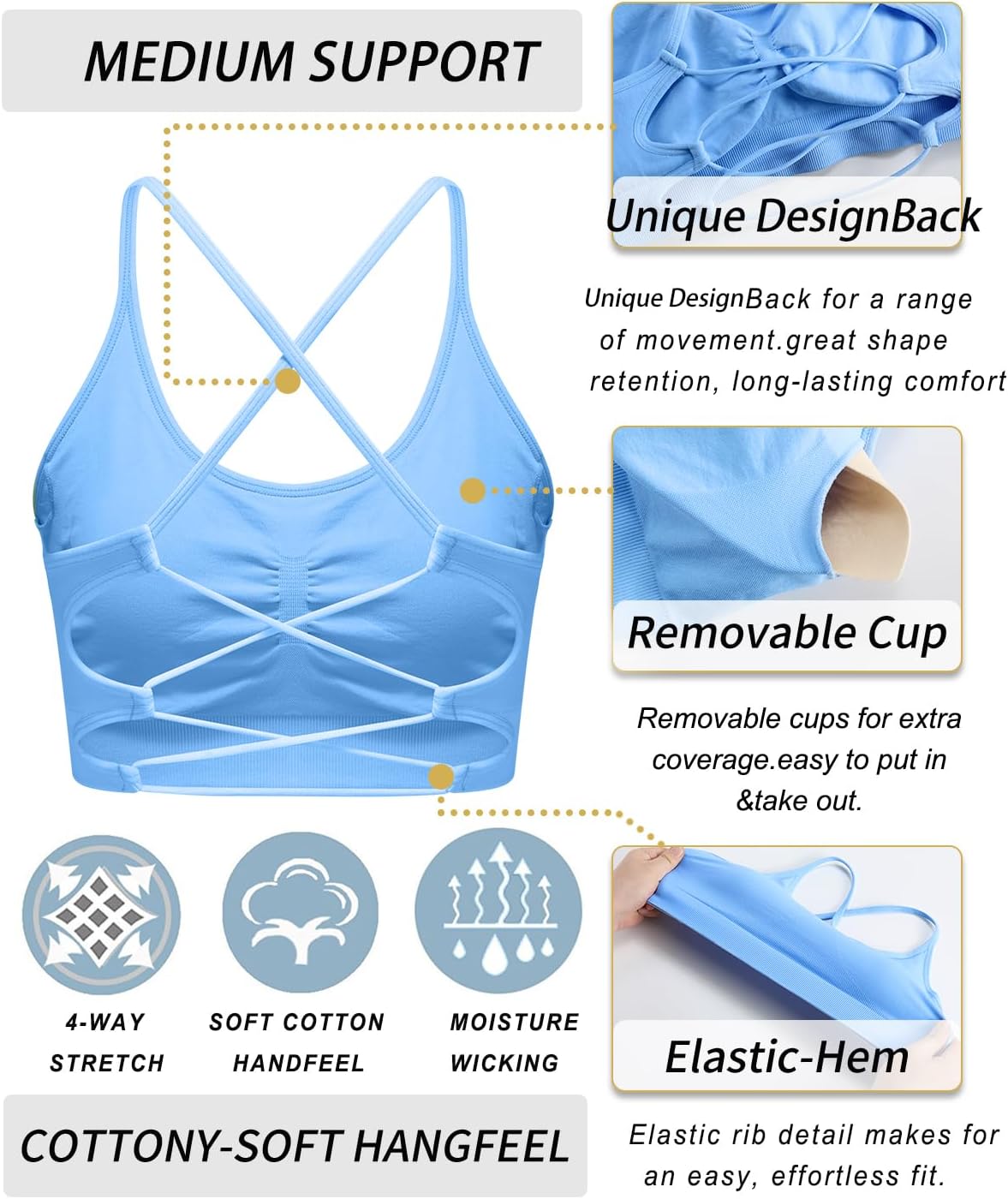 Sports Bras for Women,Sexy Crisscross Back Seamless Supportive Sports Bra Medium Support with Removable Pads
