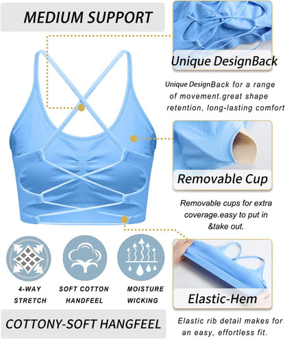 Sports Bras for Women,Sexy Crisscross Back Seamless Supportive Sports Bra Medium Support with Removable Pads