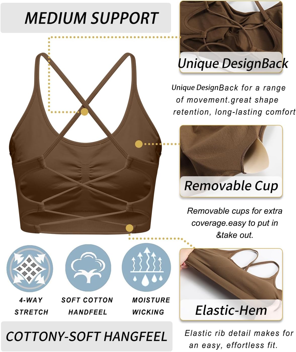 Sports Bras for Women,Sexy Crisscross Back Seamless Supportive Sports Bra Medium Support with Removable Pads
