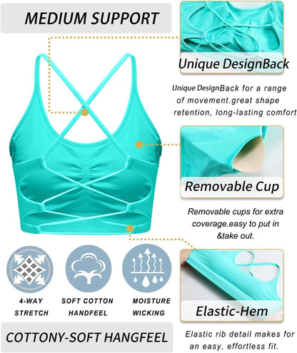 Sports Bras for Women,Sexy Crisscross Back Seamless Supportive Sports Bra Medium Support with Removable Pads