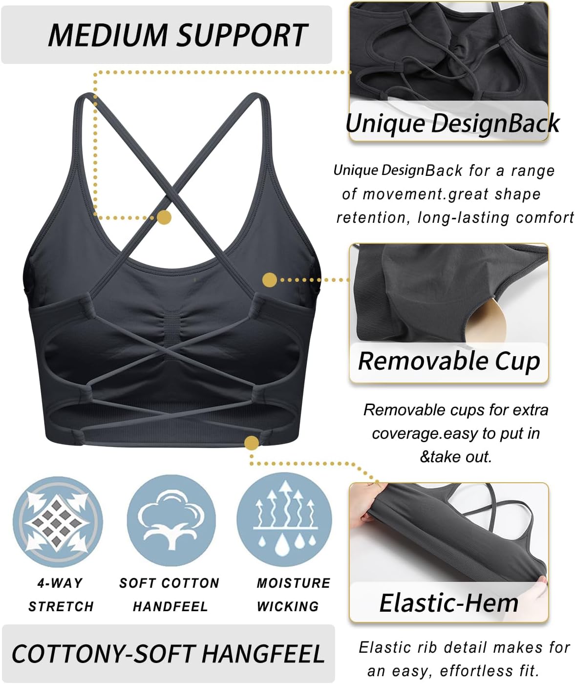 Sports Bras for Women,Sexy Crisscross Back Seamless Supportive Sports Bra Medium Support with Removable Pads