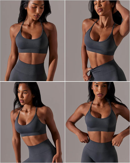 Sports Bras for Women,Sexy Crisscross Back Seamless Supportive Sports Bra Medium Support with Removable Pads